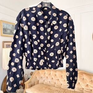 Maria Filo Patterned Bomber Blazer Top Jacket Zipper Brazil Sz M